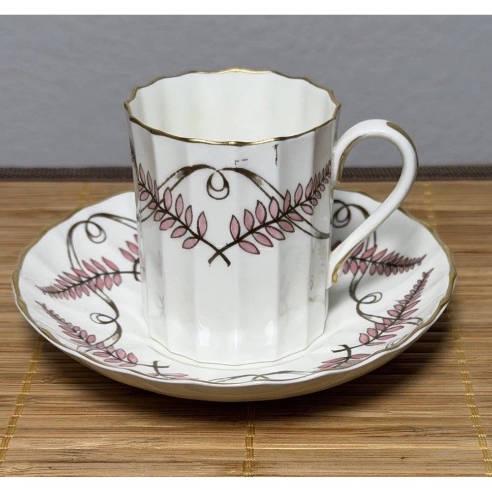 Royal‎ Worcester  FERNCROFT Pink Pattern Espresso & Saucer numbered & Signed